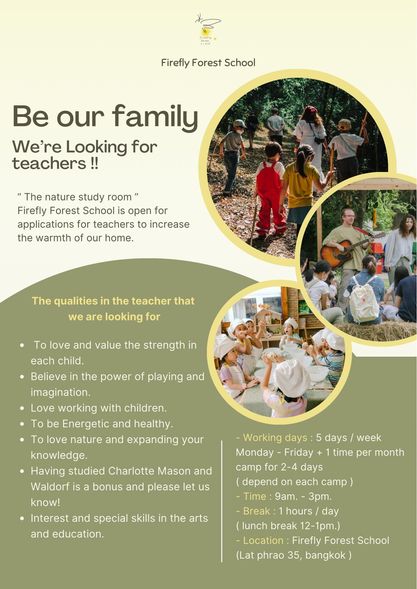 We are Looking for teachers!! 
 “The nature study room” Firefly Forest School is open for applications for teachers to…